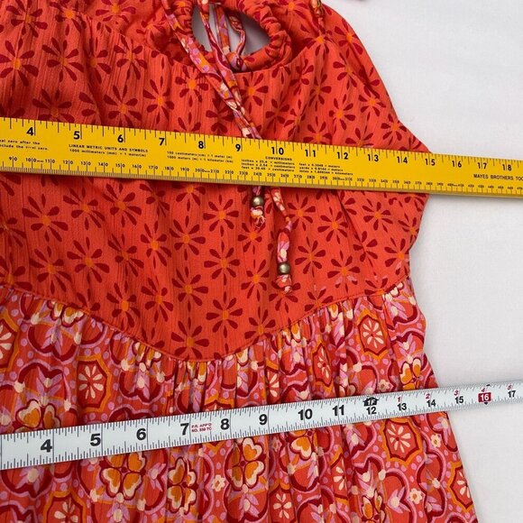 Angie Floral Sundress Sleeveless Tie-Back Adjustable Ruffled Hem Womens Size L - Picture 8 of 10